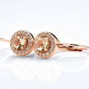 925 Silver Morganite Pink Halo LeverBack Earrings